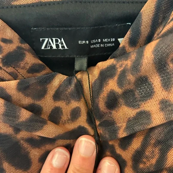 Zara Brown and Black leopard print Ruched Maxi Dress. Size S. NWT - Picture 7 of 7